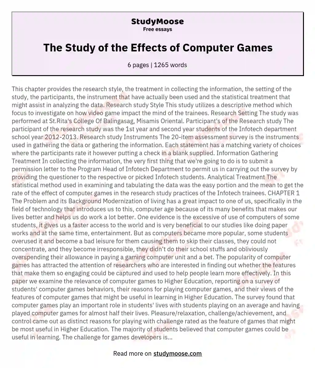 effects of playing computer games essay