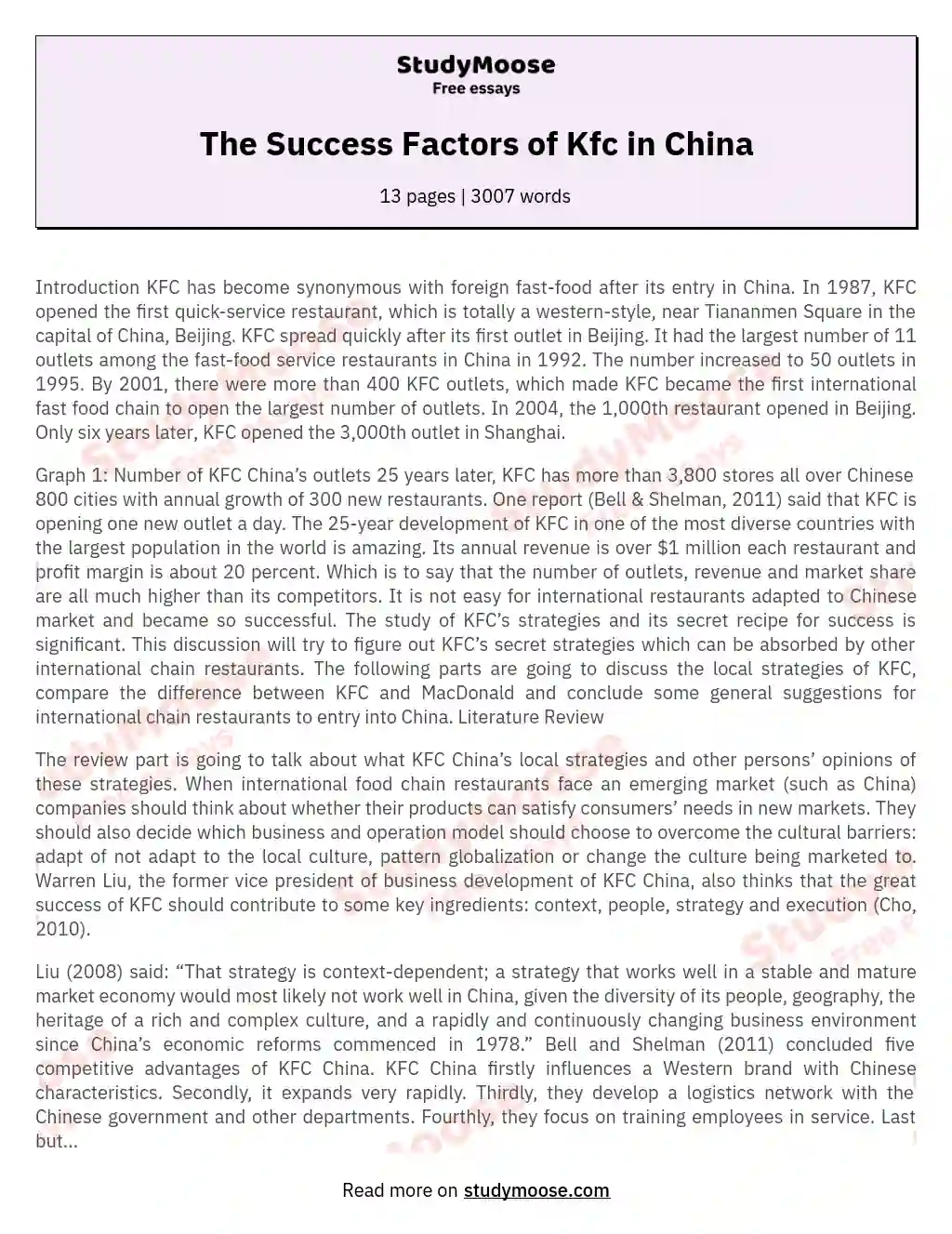 The Success Factors of Kfc in China essay