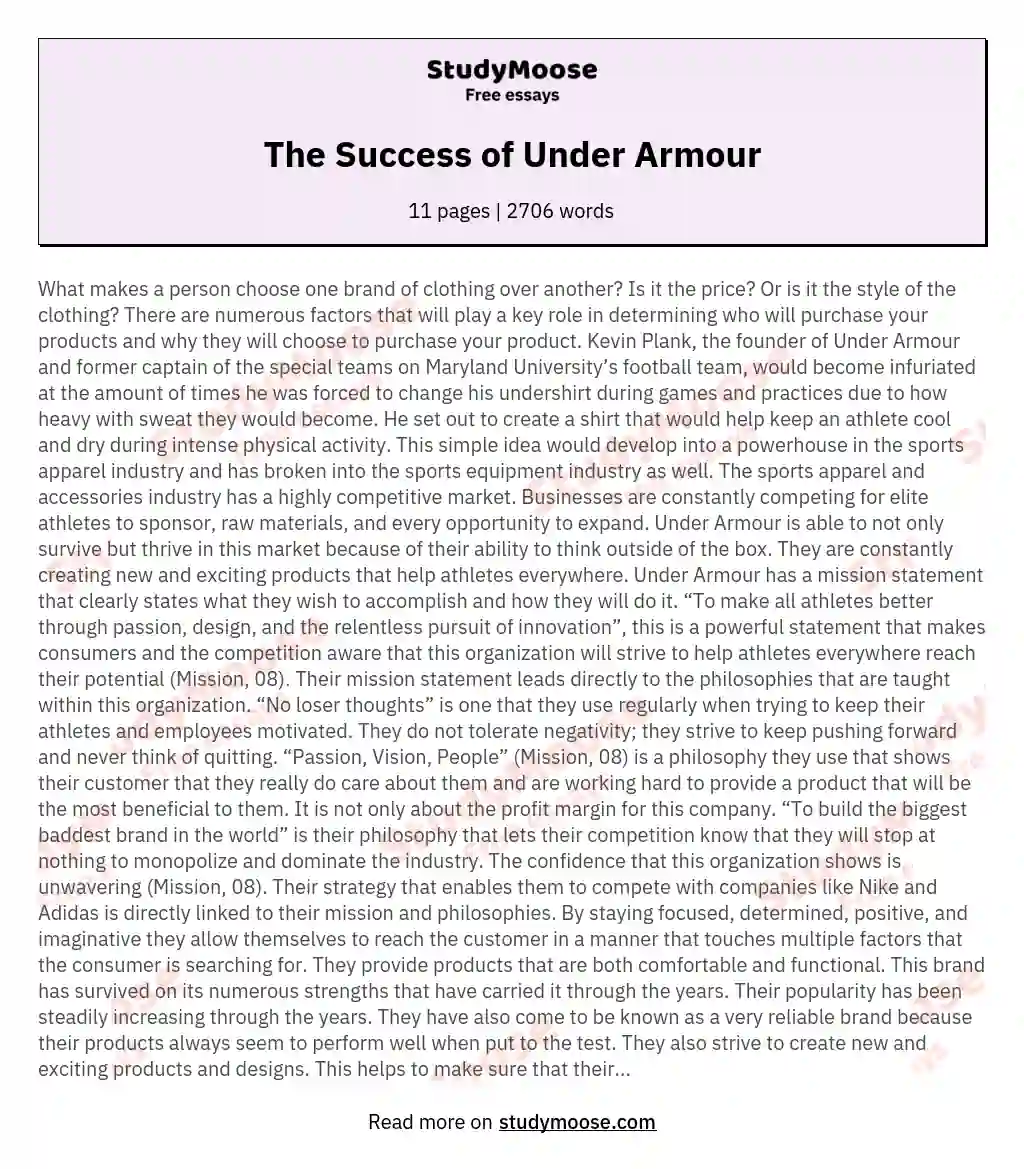 The Success of Under Armour essay