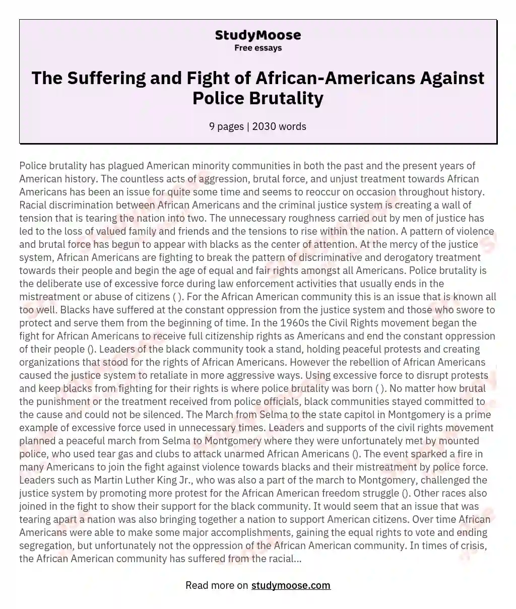 The Suffering and Fight of African-Americans Against Police Brutality essay