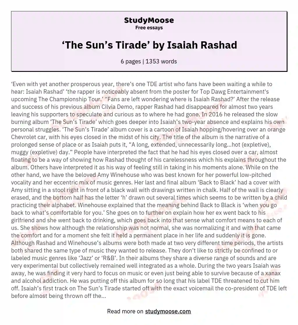 ‘The Sun’s Tirade’ by Isaiah Rashad essay
