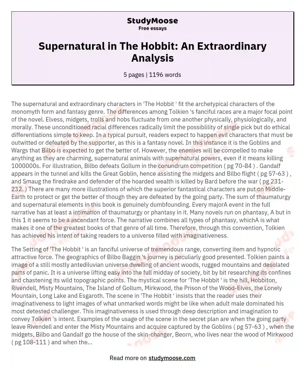 The Supernatural And Extraordinary Characters In The Hobbit English Literature Essay
