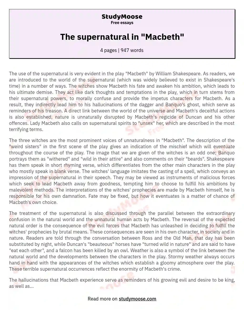 The supernatural in "Macbeth" essay