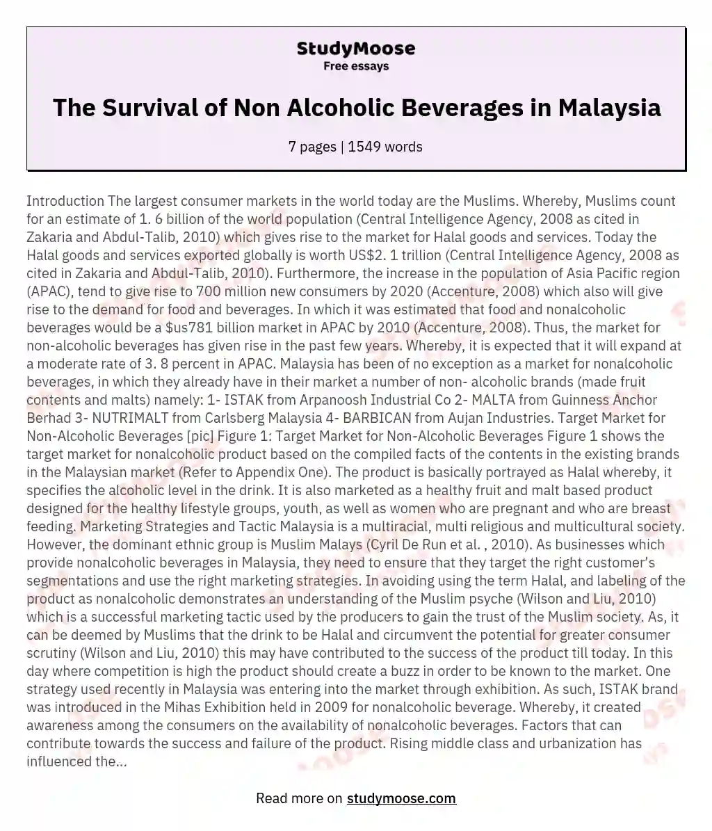 The Survival of Non Alcoholic Beverages in Malaysia