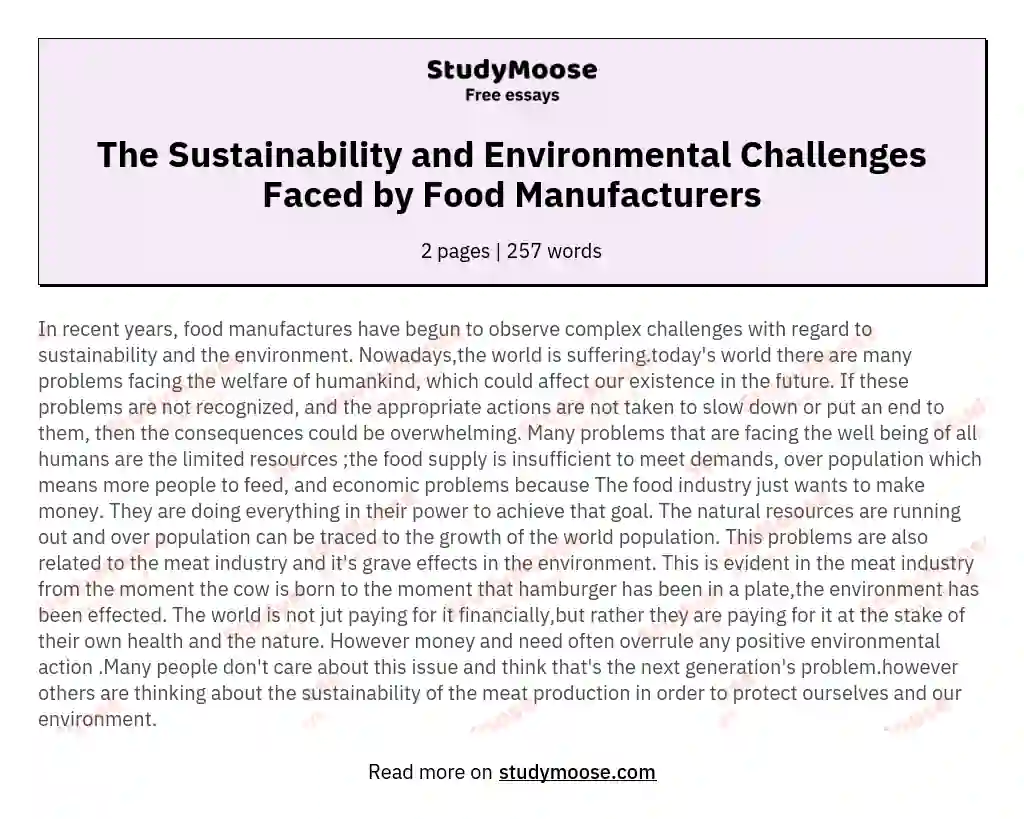 The Sustainability and Environmental Challenges Faced by Food Manufacturers essay