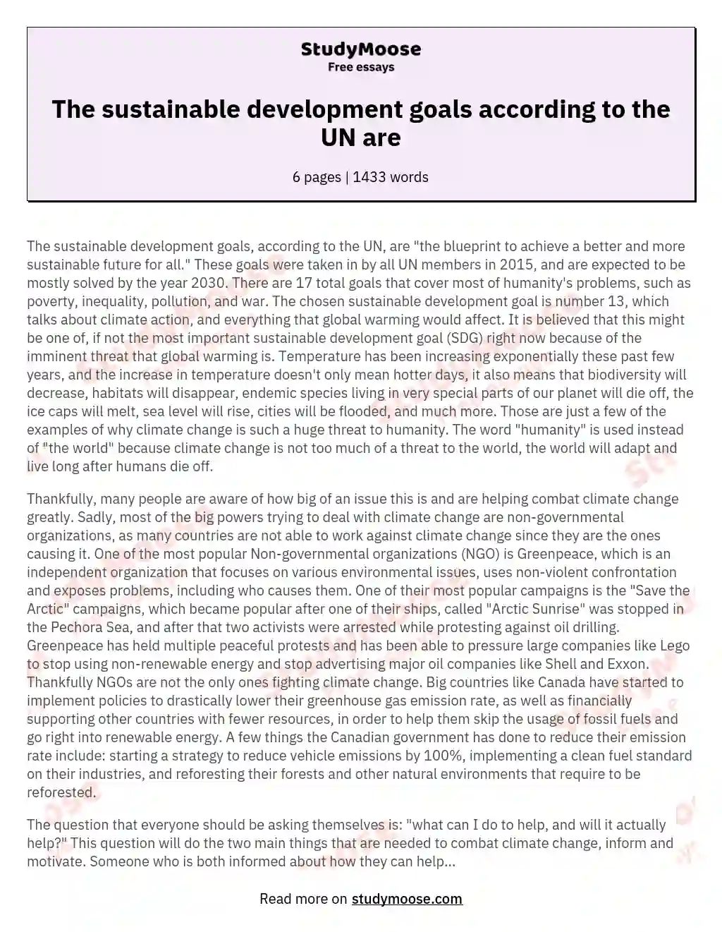 The sustainable development goals according to the UN are