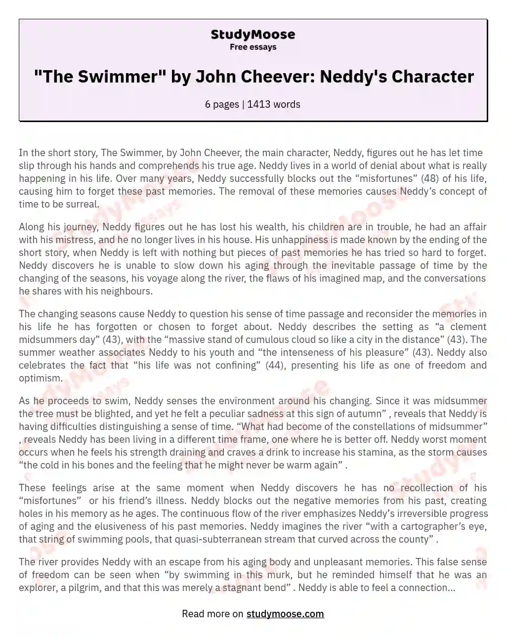 "The Swimmer" by John Cheever: Neddy's Character