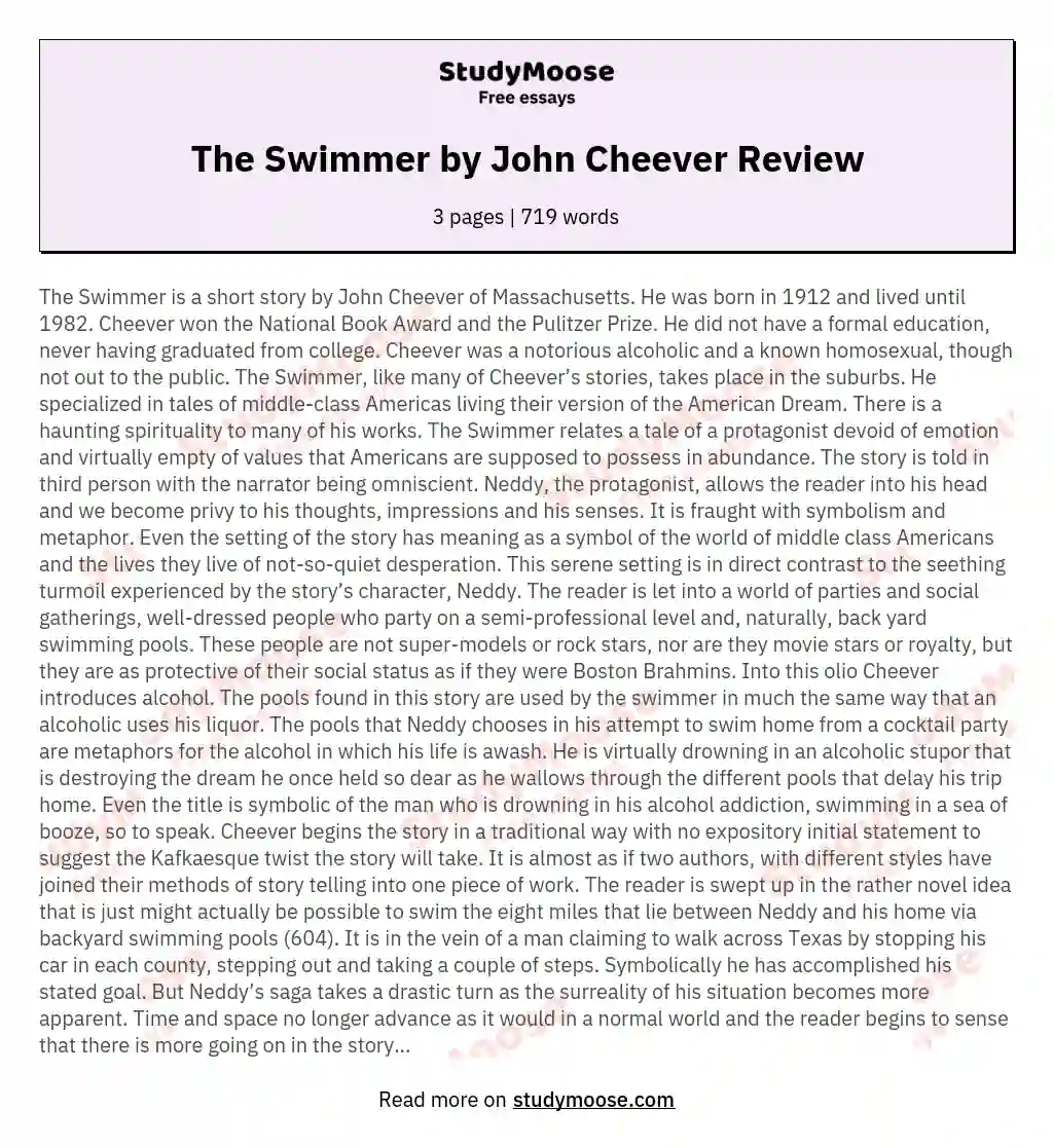 the swimmer by john cheever analysis essay