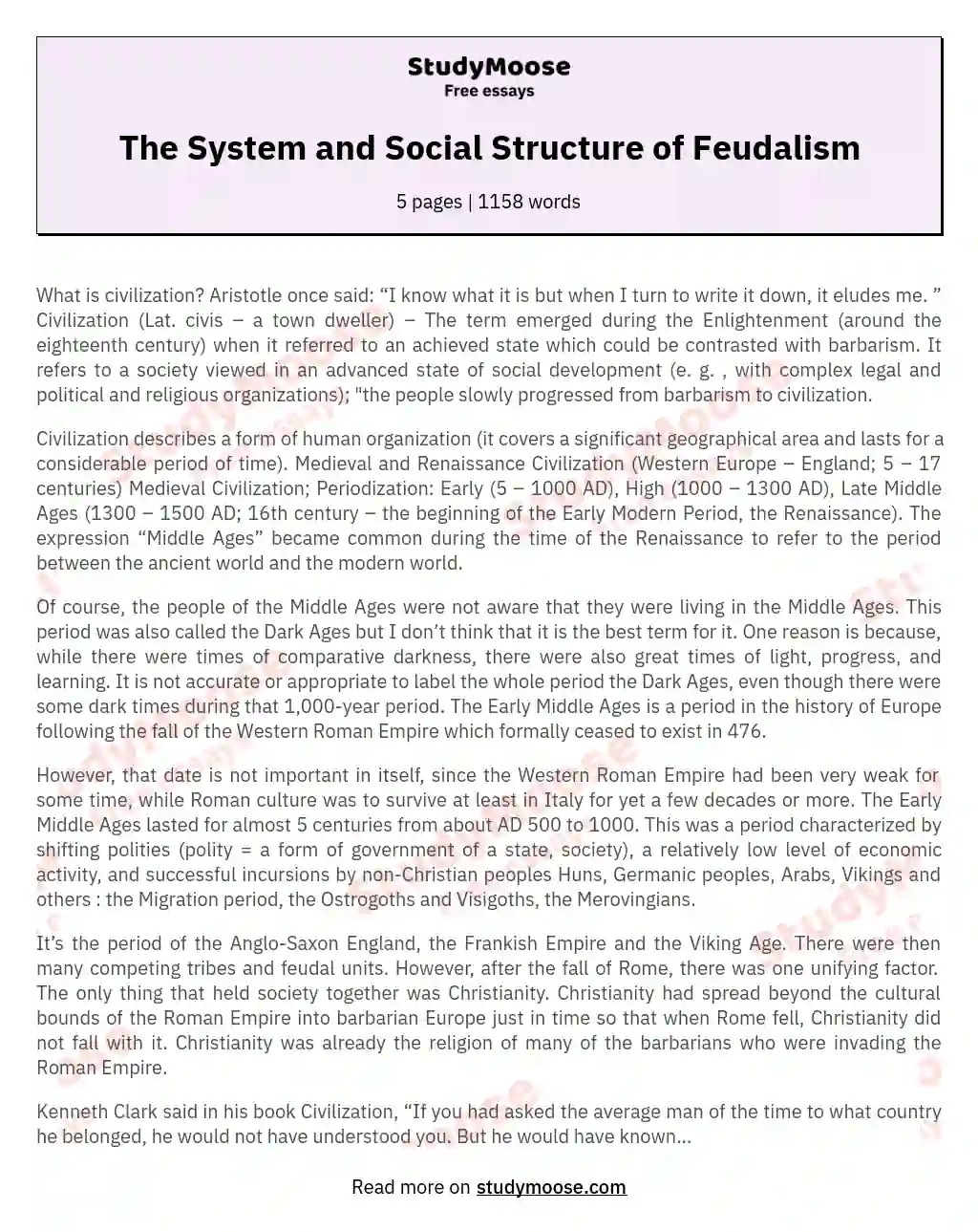 The System and Social Structure of Feudalism