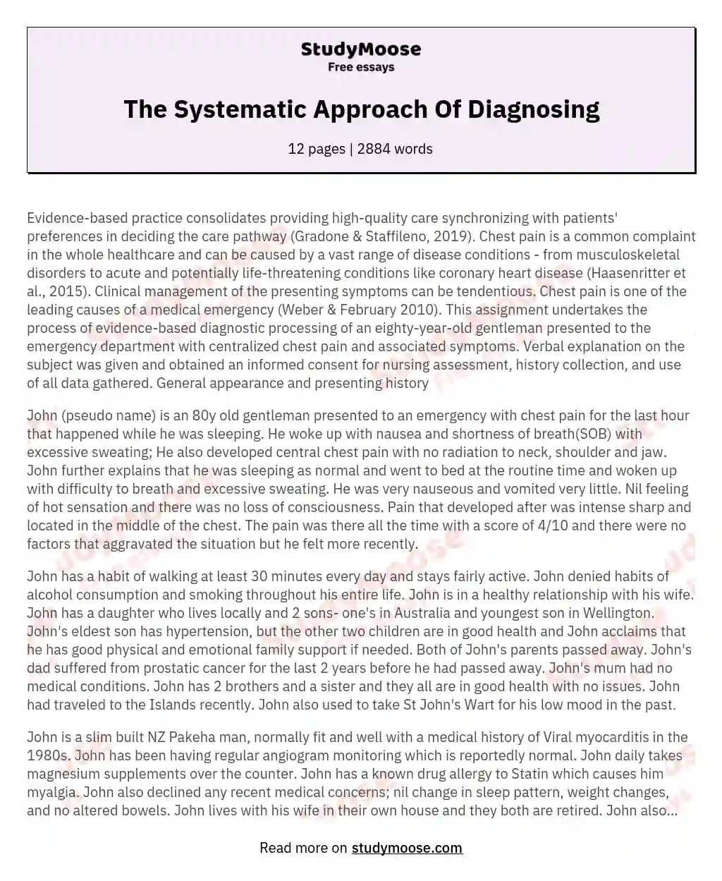 The Systematic Approach Of Diagnosing essay
