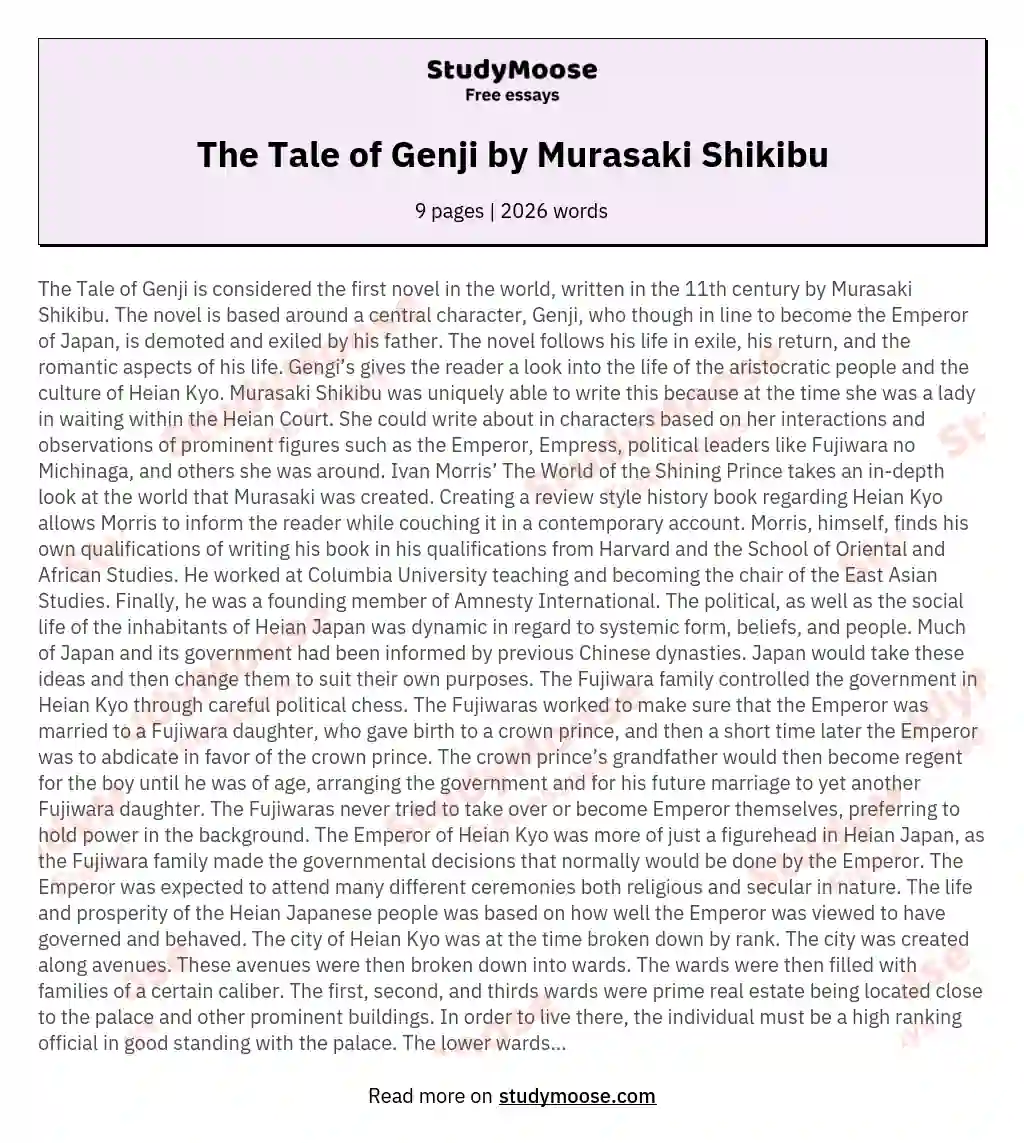 The Tale of Genji by Murasaki Shikibu essay