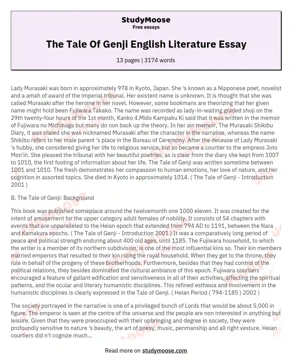 The Tale Of Genji English Literature Essay essay
