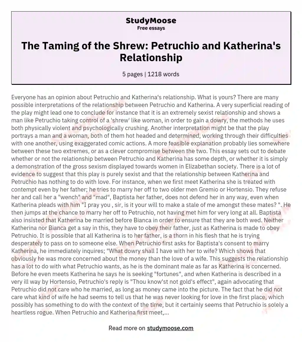 The Taming of the Shrew: Petruchio and Katherina's Relationship
