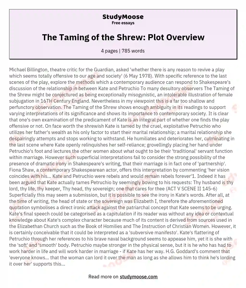 The Taming of the Shrew: Plot Overview