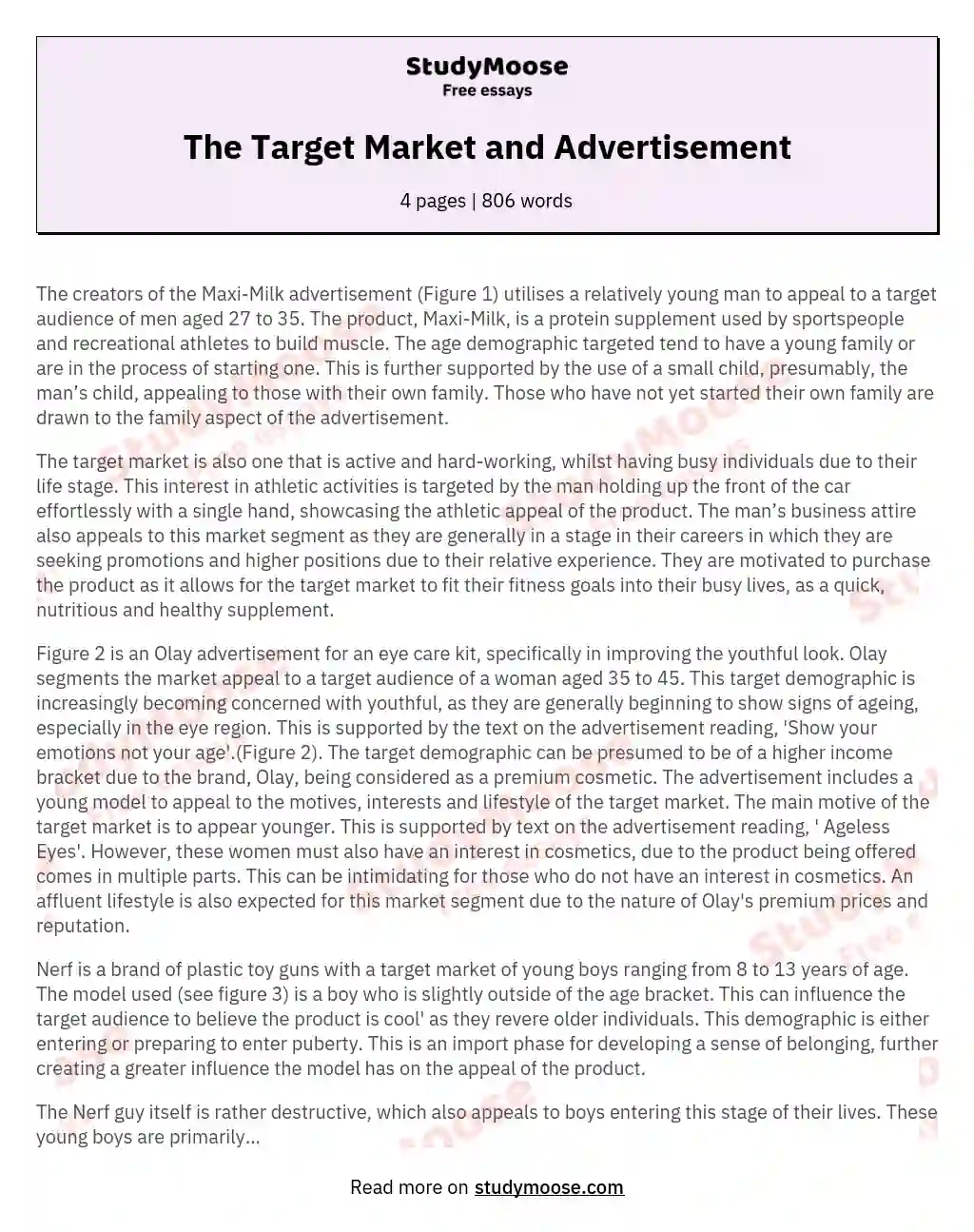 The Target Market and Advertisement essay