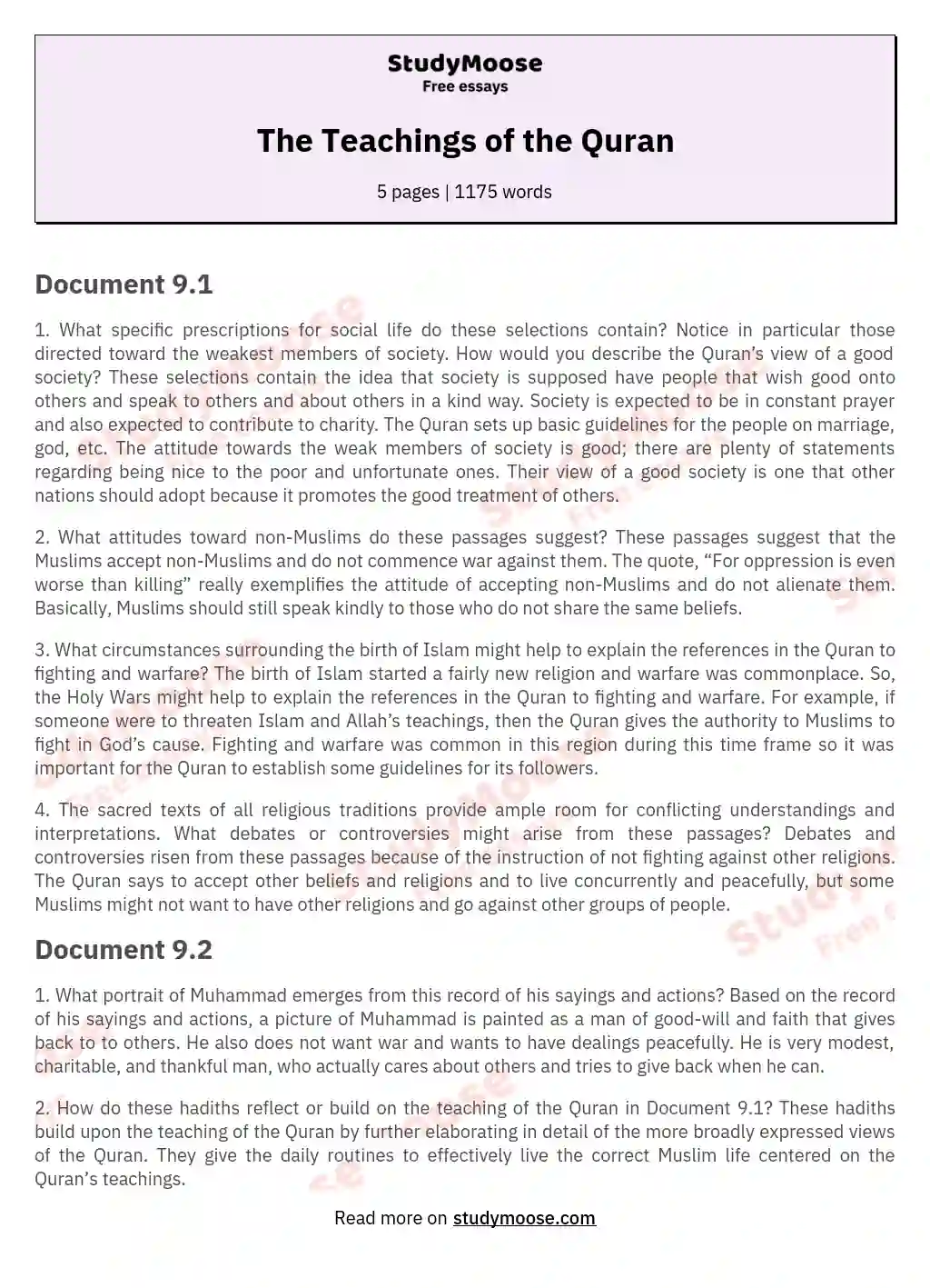 The Teachings of the Quran