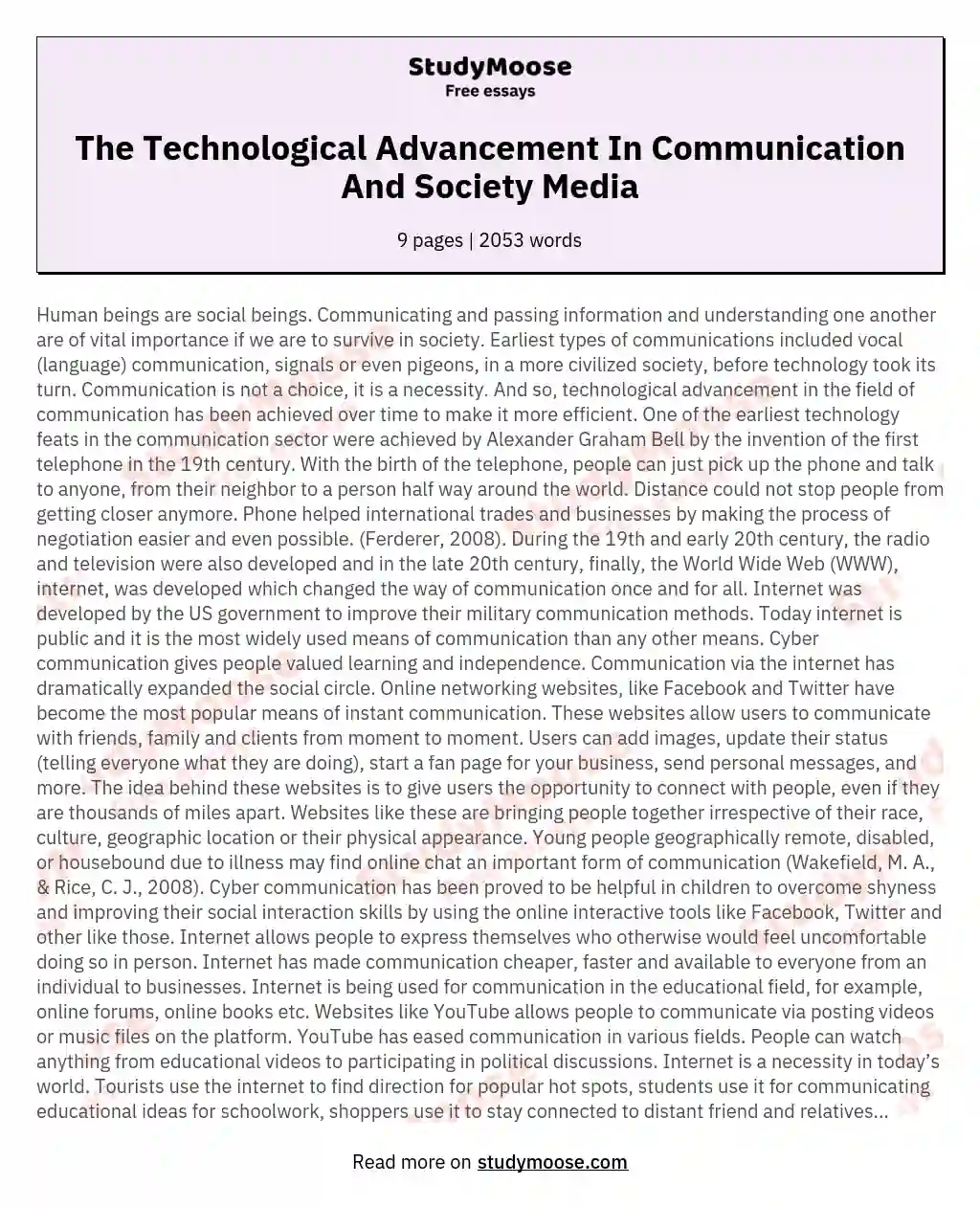 The Technological Advancement In Communication And Society Media essay