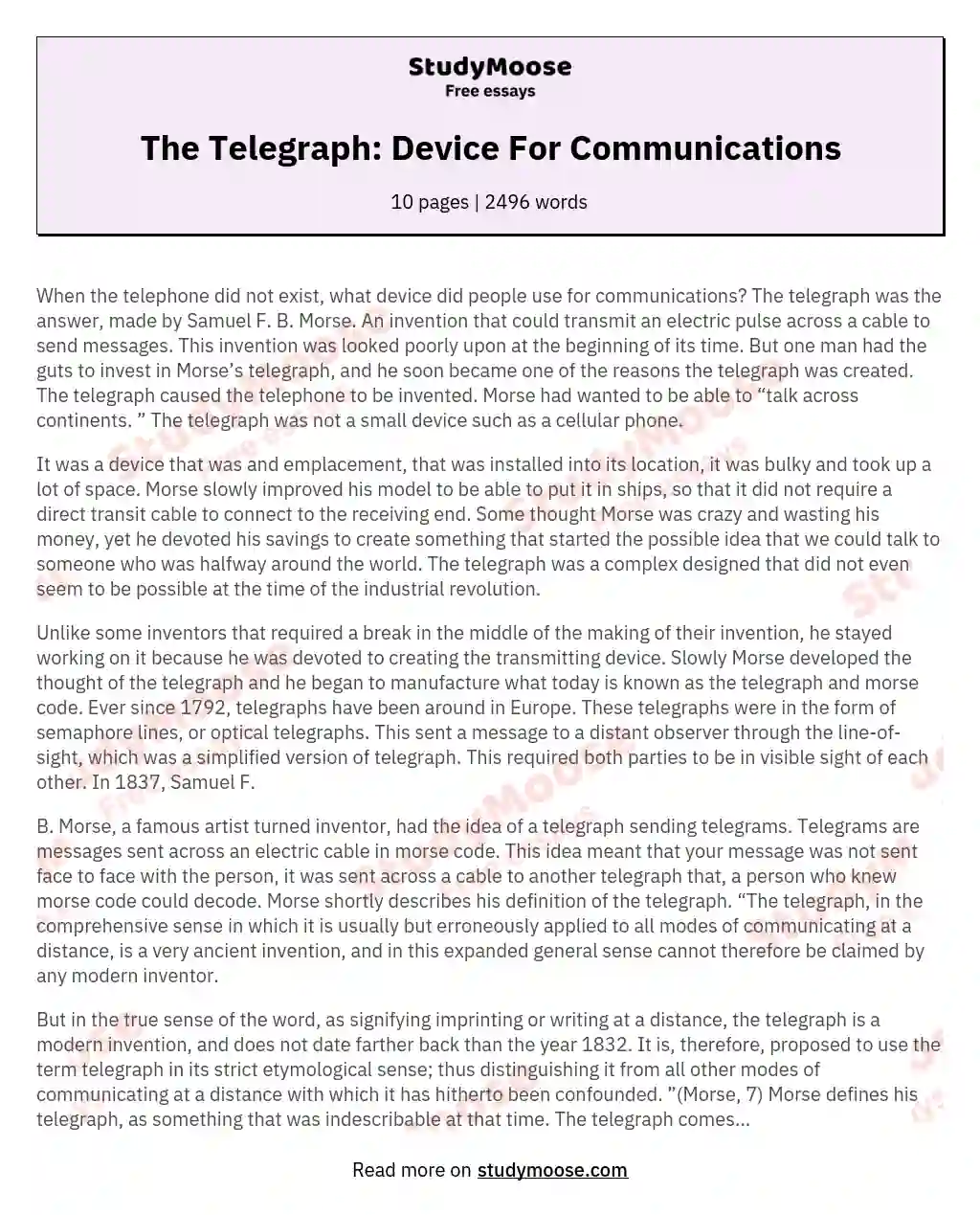 The Telegraph: Device For Communications essay