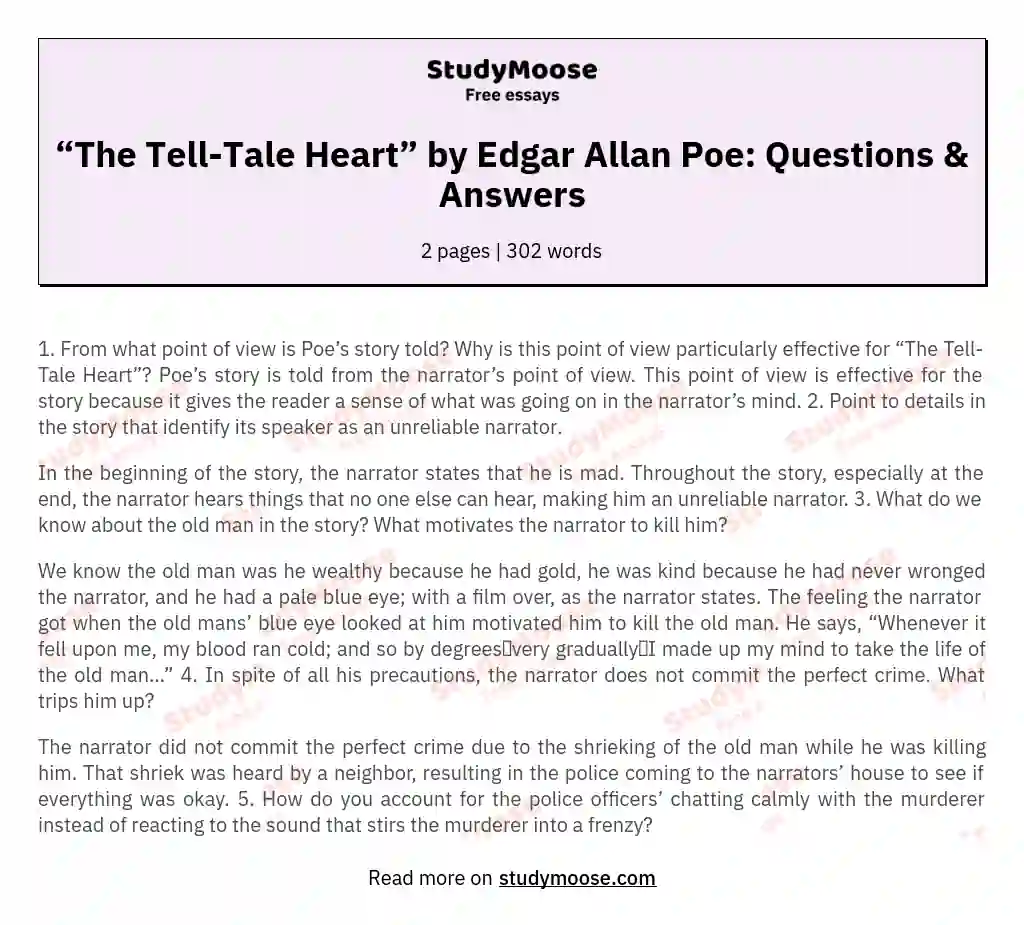 “The Tell-Tale Heart” by Edgar Allan Poe: Questions & Answers