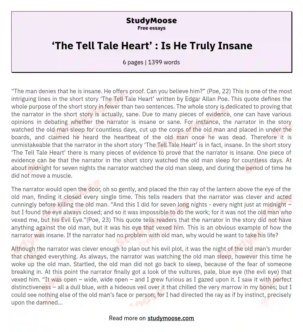 ‘The Tell Tale Heart’ : Is He Truly Insane