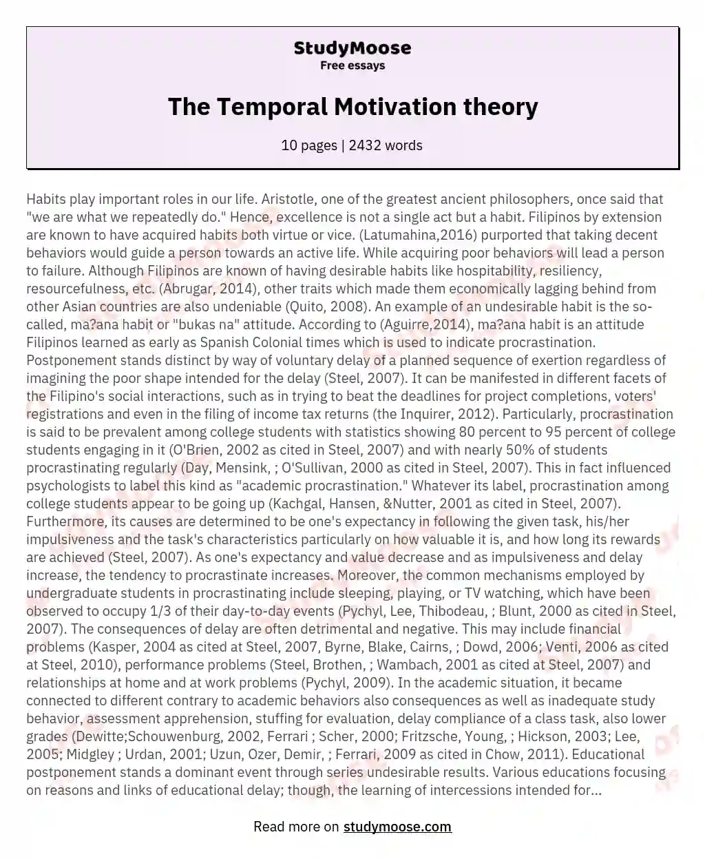 The Temporal Motivation theory