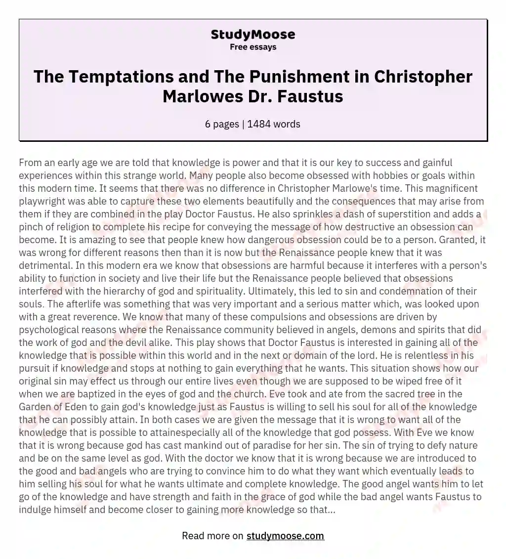 The Temptations and The Punishment in Christopher Marlowes Dr. Faustus essay