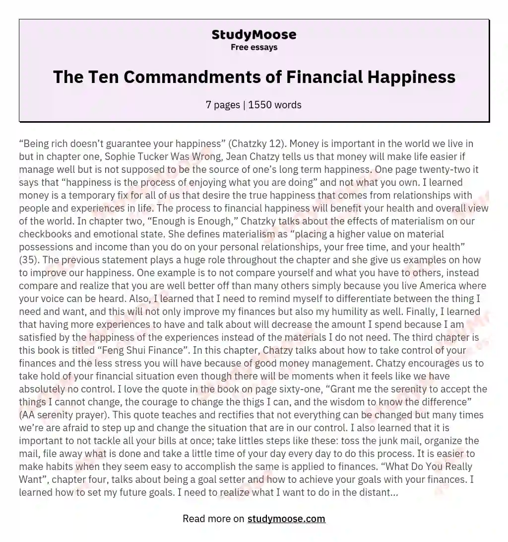 The Ten Commandments of Financial Happiness essay