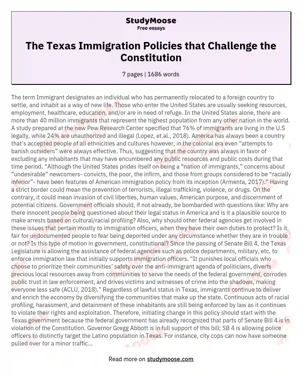 The Texas Immigration Policies that Challenge the Constitution essay