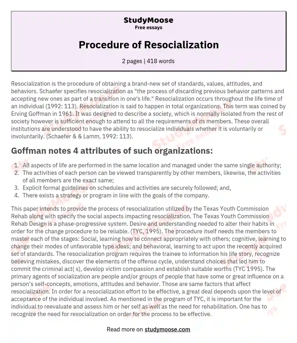 Procedure of Resocialization essay