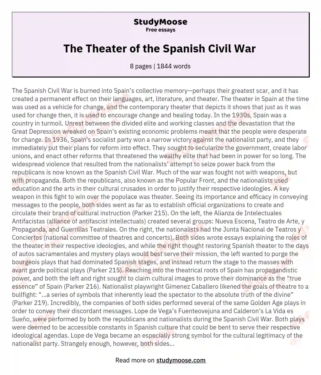 The Theater of the Spanish Civil War  essay