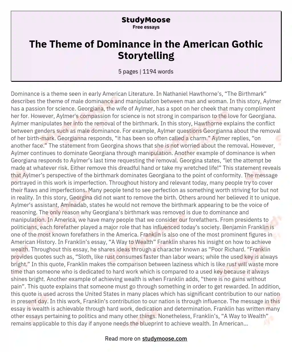 The Theme of Dominance in the American Gothic Storytelling essay