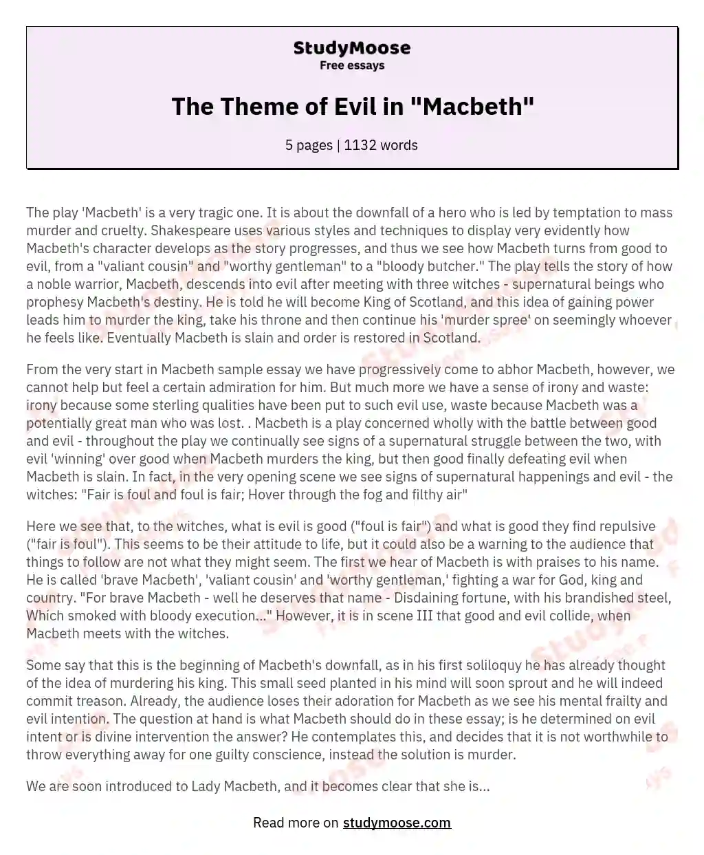 macbeth theme of evil essay