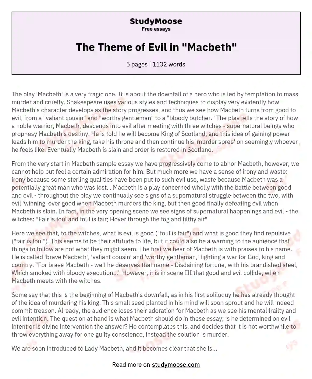 macbeth is more evil essay