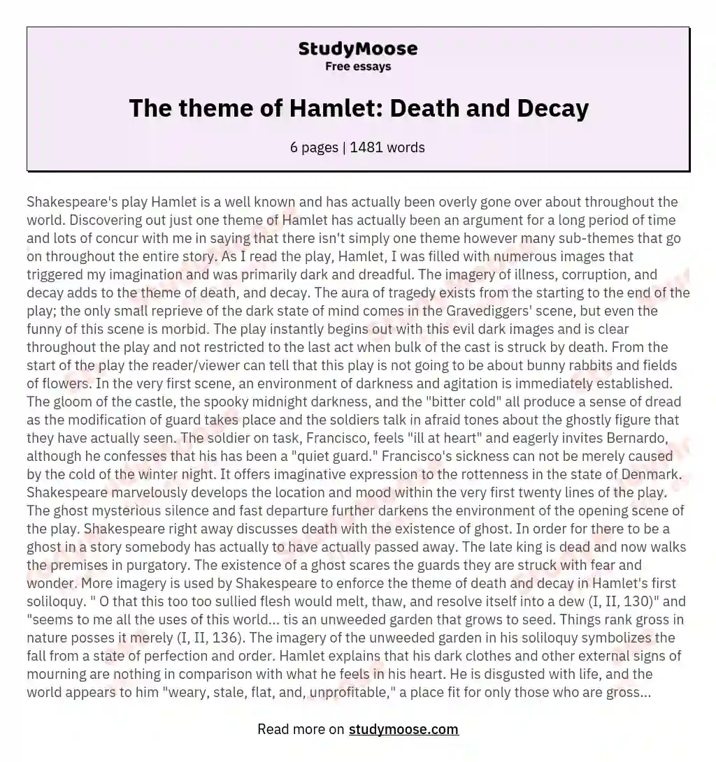 The theme of Hamlet: Death and Decay essay
