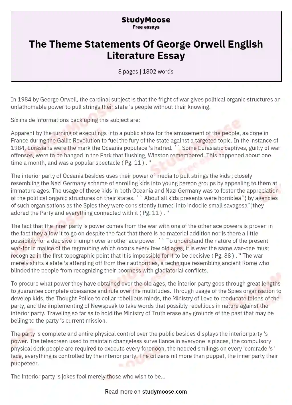 The Theme Statements Of George Orwell English Literature Essay