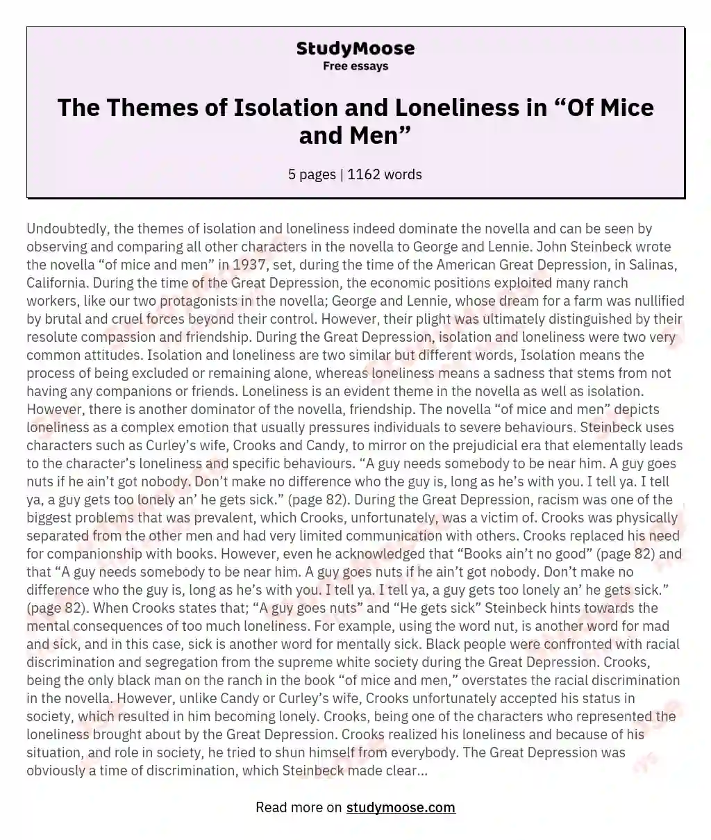 The Themes of Isolation and Loneliness in “Of Mice and Men”