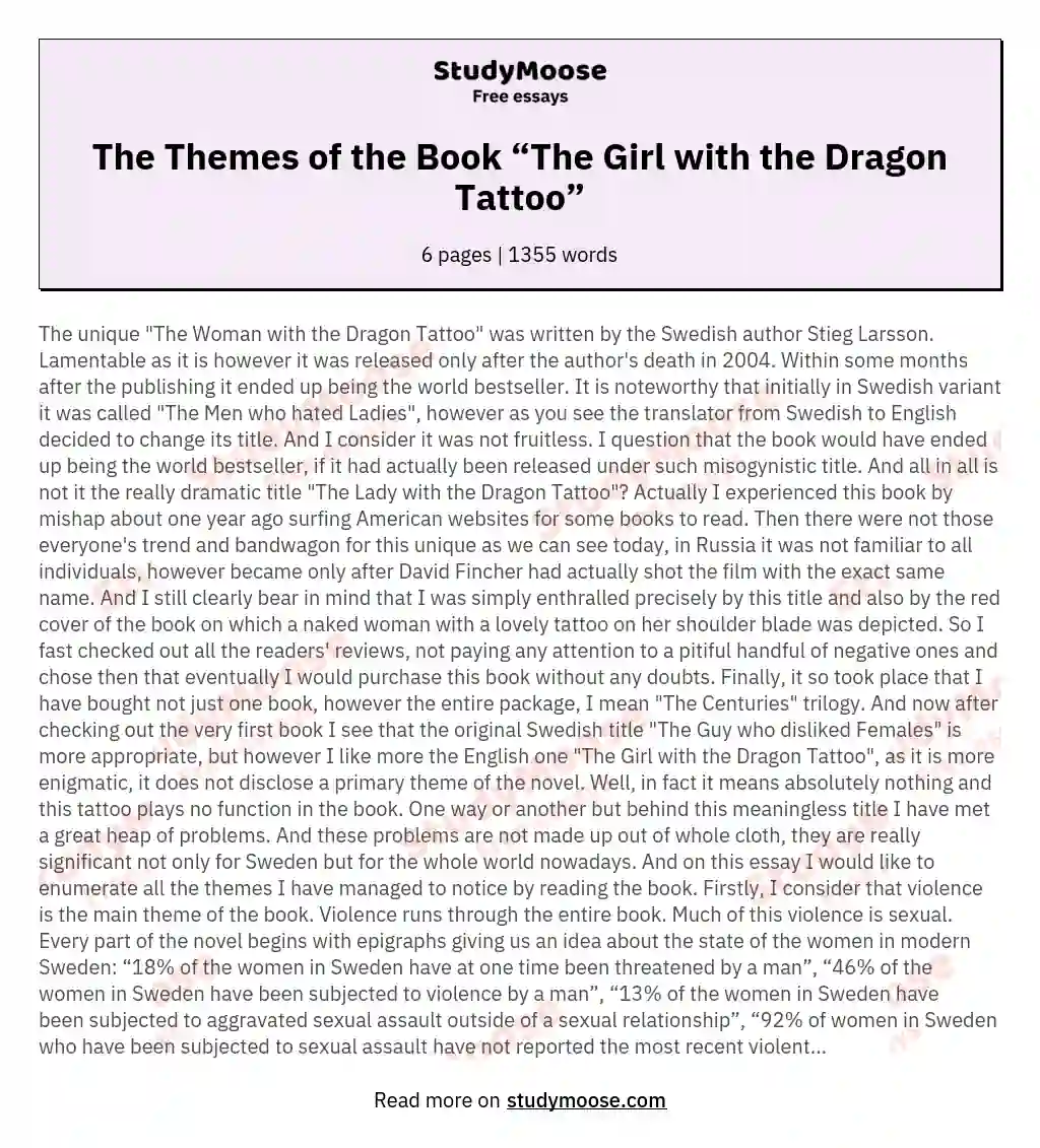 The Themes of the Book “The Girl with the Dragon Tattoo” essay