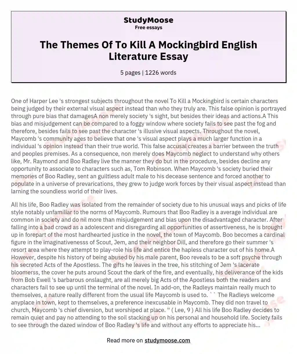 The Themes Of To Kill A Mockingbird English Literature Essay