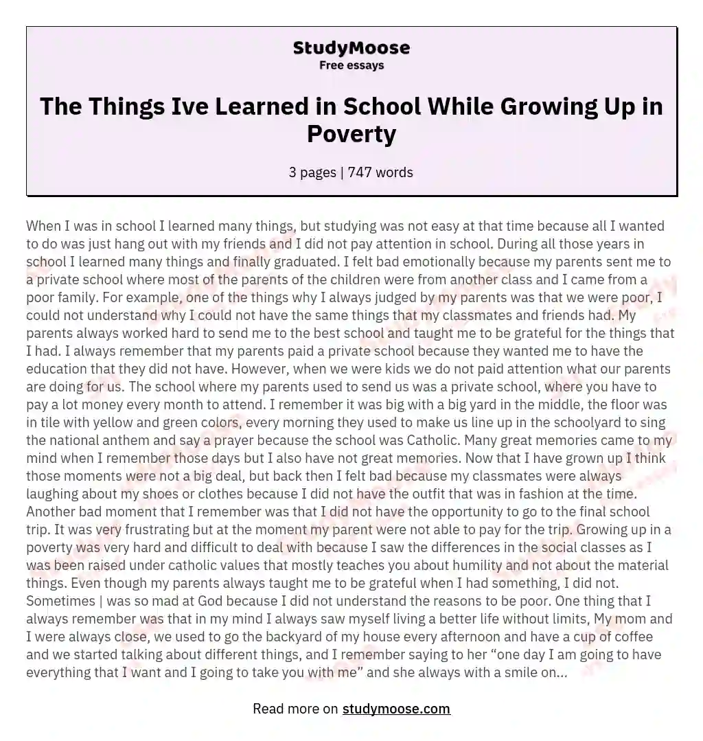 The Things Ive Learned in School While Growing Up in Poverty essay