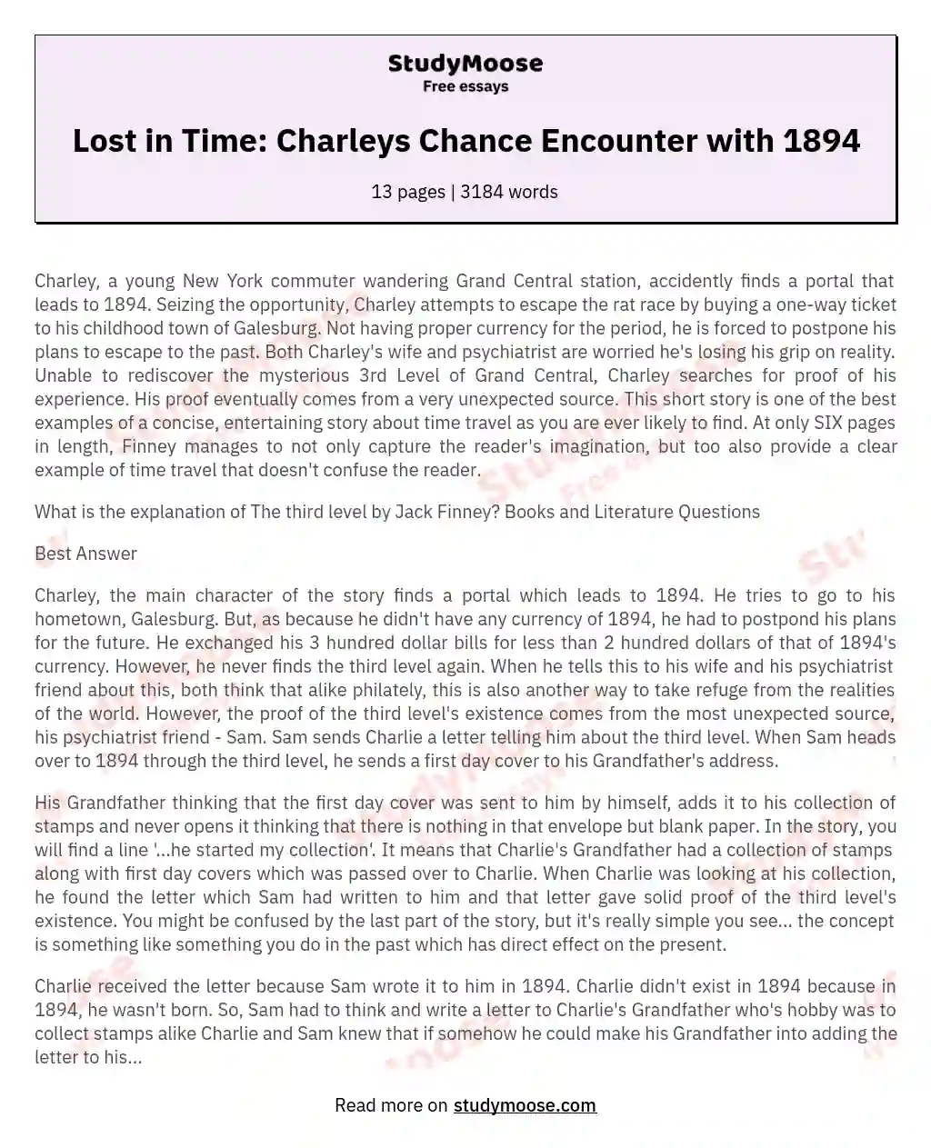 Lost in Time: Charleys Chance Encounter with 1894 essay