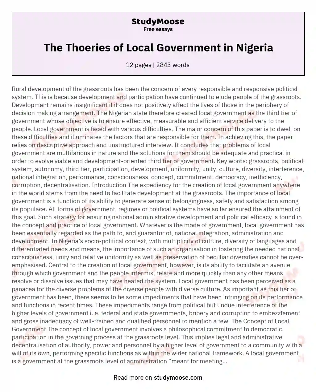 The Thoeries of Local Government in Nigeria