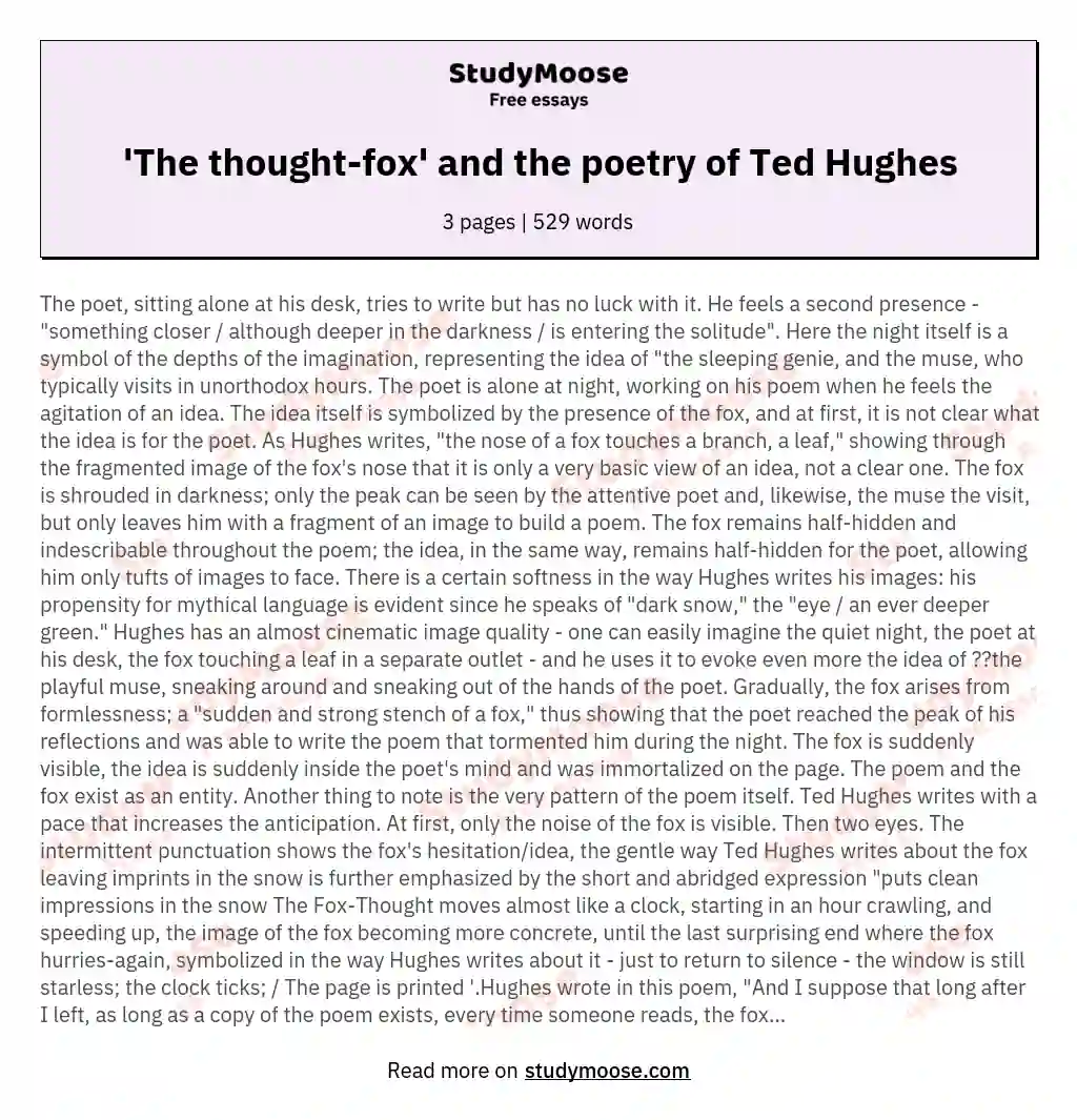 'The thought-fox' and the poetry of Ted Hughes