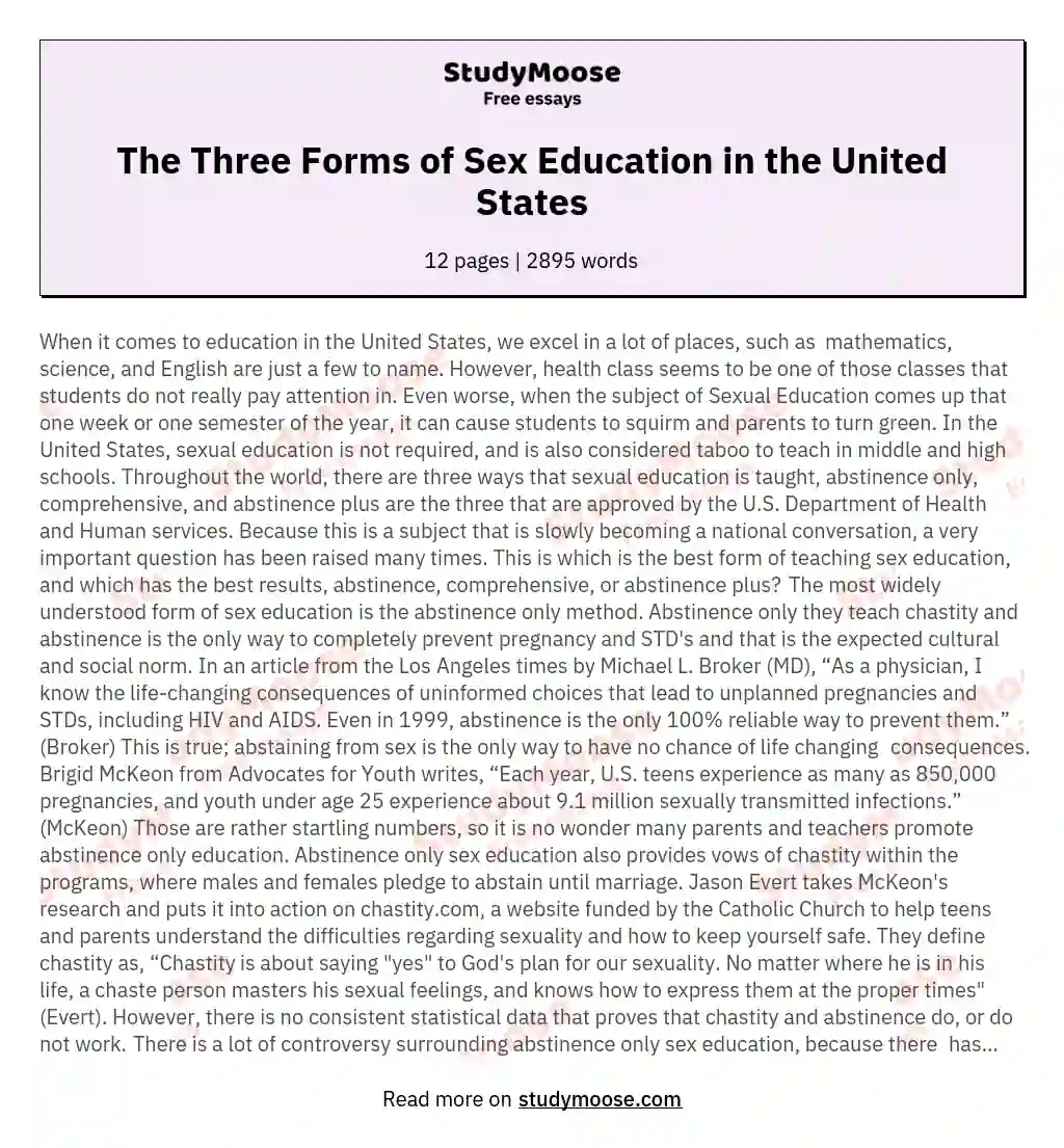 The Three Forms of Sex Education in the United States
