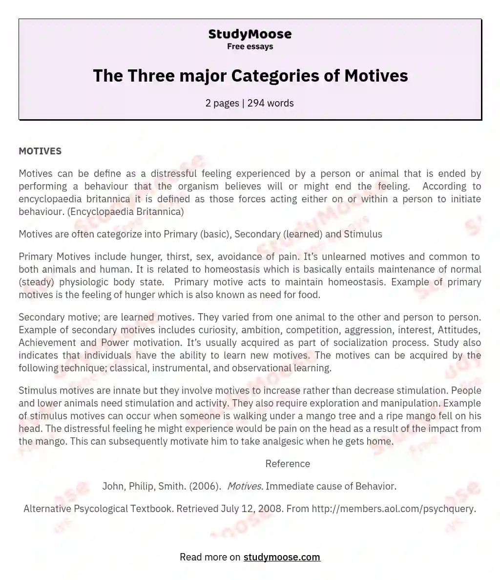 The Three major Categories of Motives essay