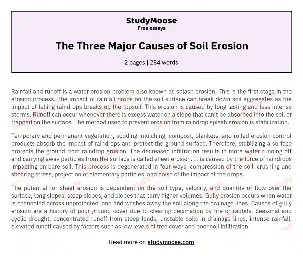 The Three Major Causes of Soil Erosion essay