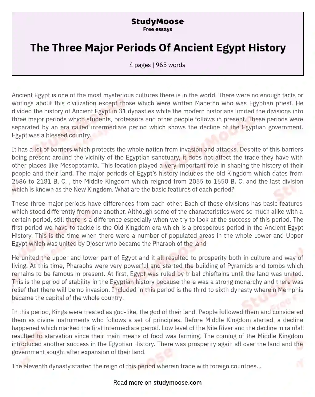 The Three Major Periods Of Ancient Egypt History essay