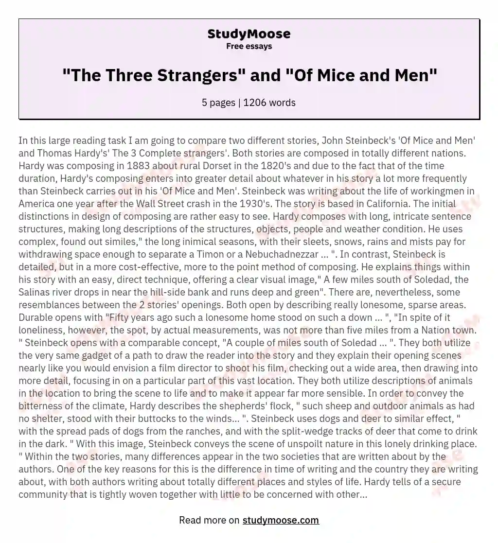 "The Three Strangers" and "Of Mice and Men" essay