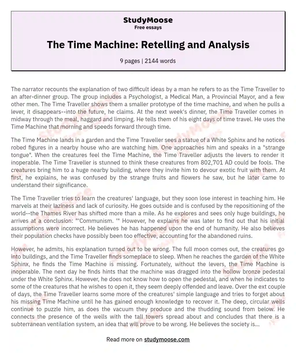 The Time Machine: Retelling and Analysis