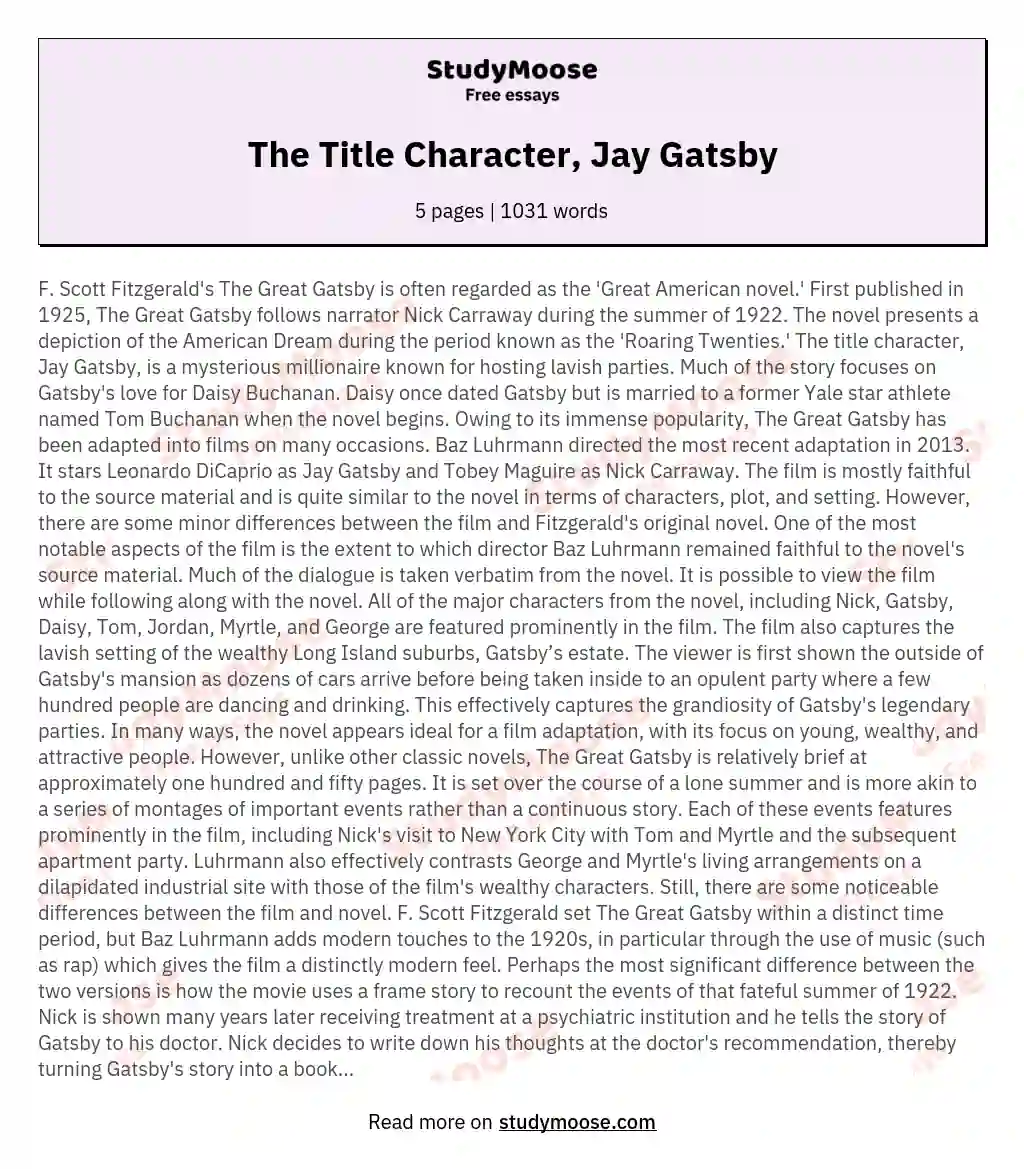 The Title Character, Jay Gatsby