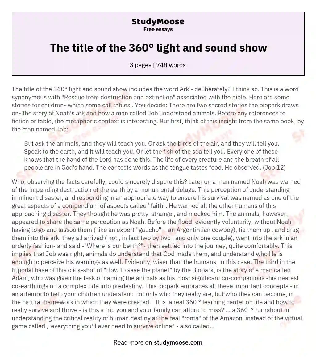 The title of the 360° light and sound show essay